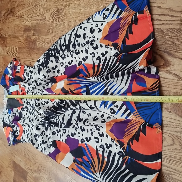 (L) NWT Dressfo Abstract Art Deco Leopard Print Floral Colorful Midi Fit & Flare - Picture 4 of 9